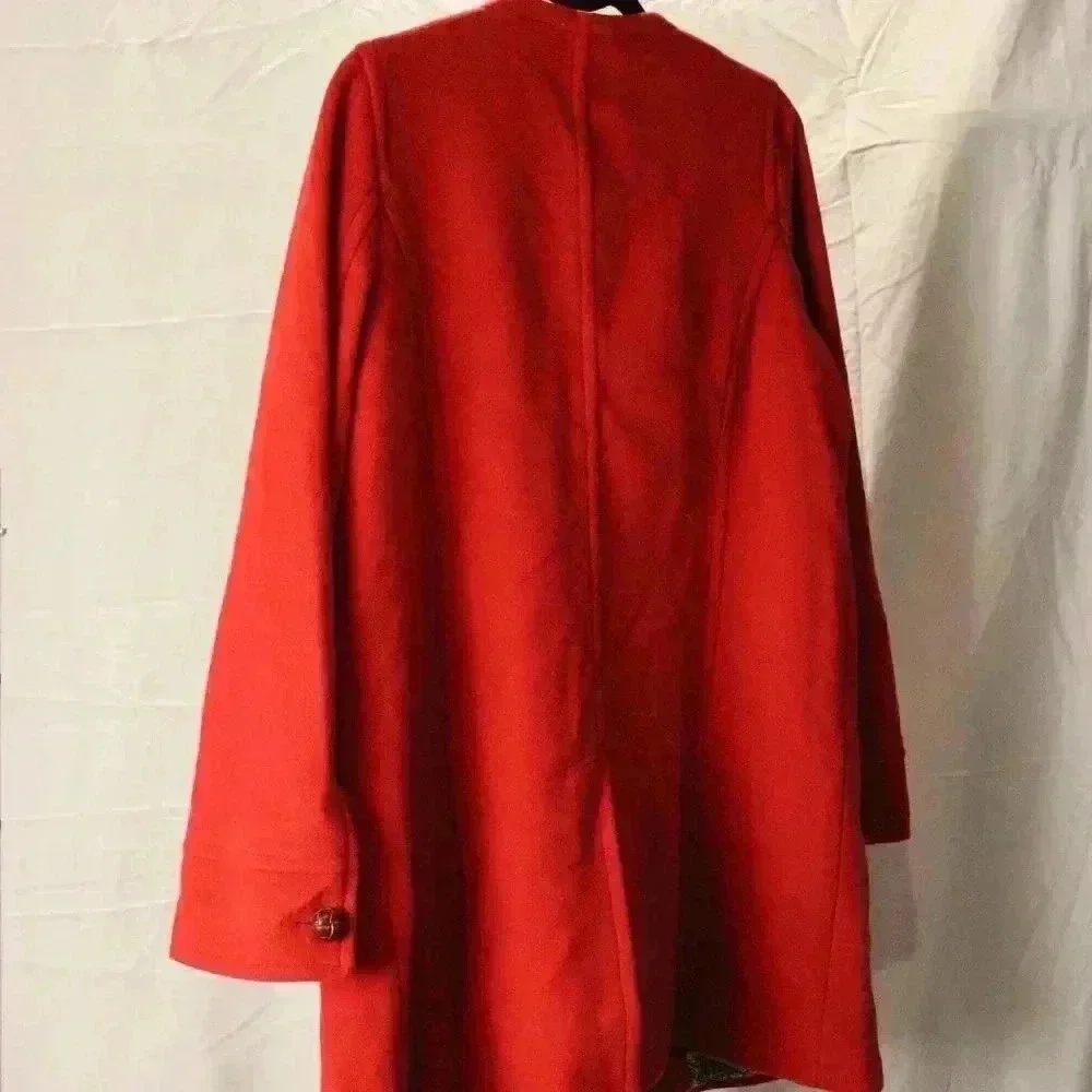 Lands' End Red Wool Long Coat women's 14 vintage pea coat winter warm - Picture 6 of 10